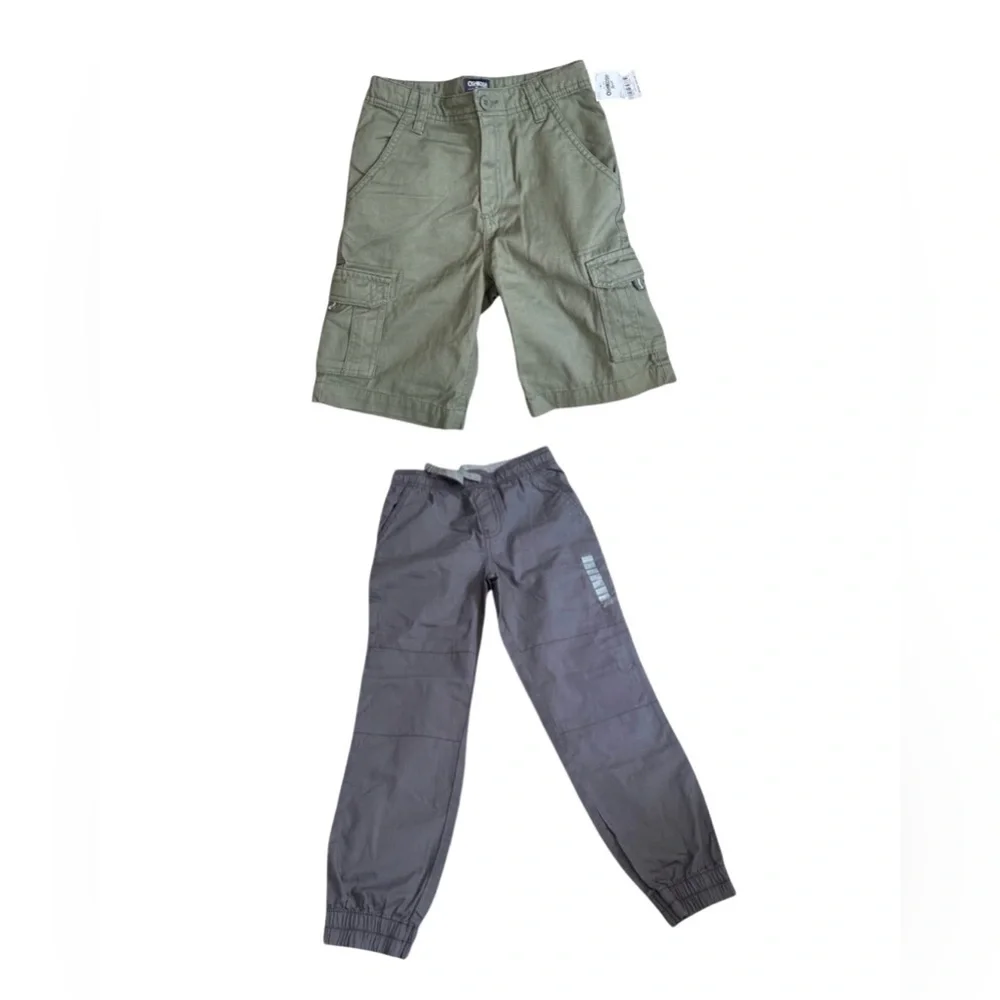 Bundle OshKosh B’gosh Olive Green Cargo Shorts and Carter’s Gray Joggers Size 7
